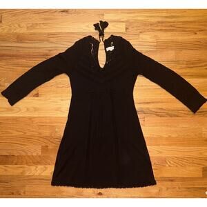 Odd Molly Anthropologie Black Knit Dress Long Sleeve Size 2 Crochet Detail BOHO
